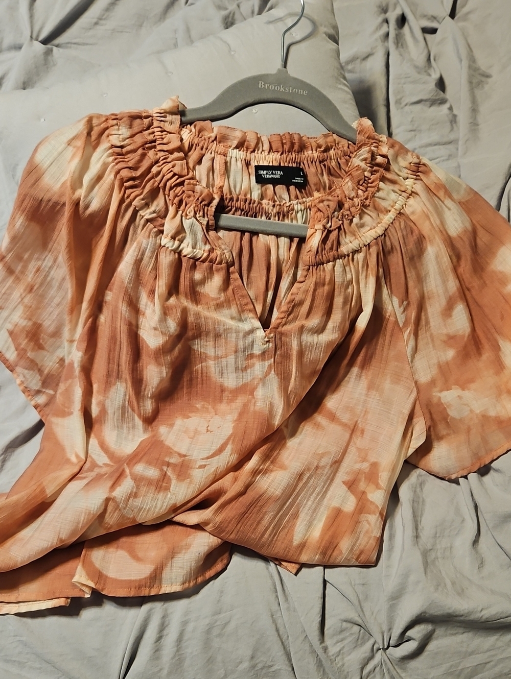 Simply Vera Vera Wang Pink-Cream Tie-Dye Smocked Neck Blouse